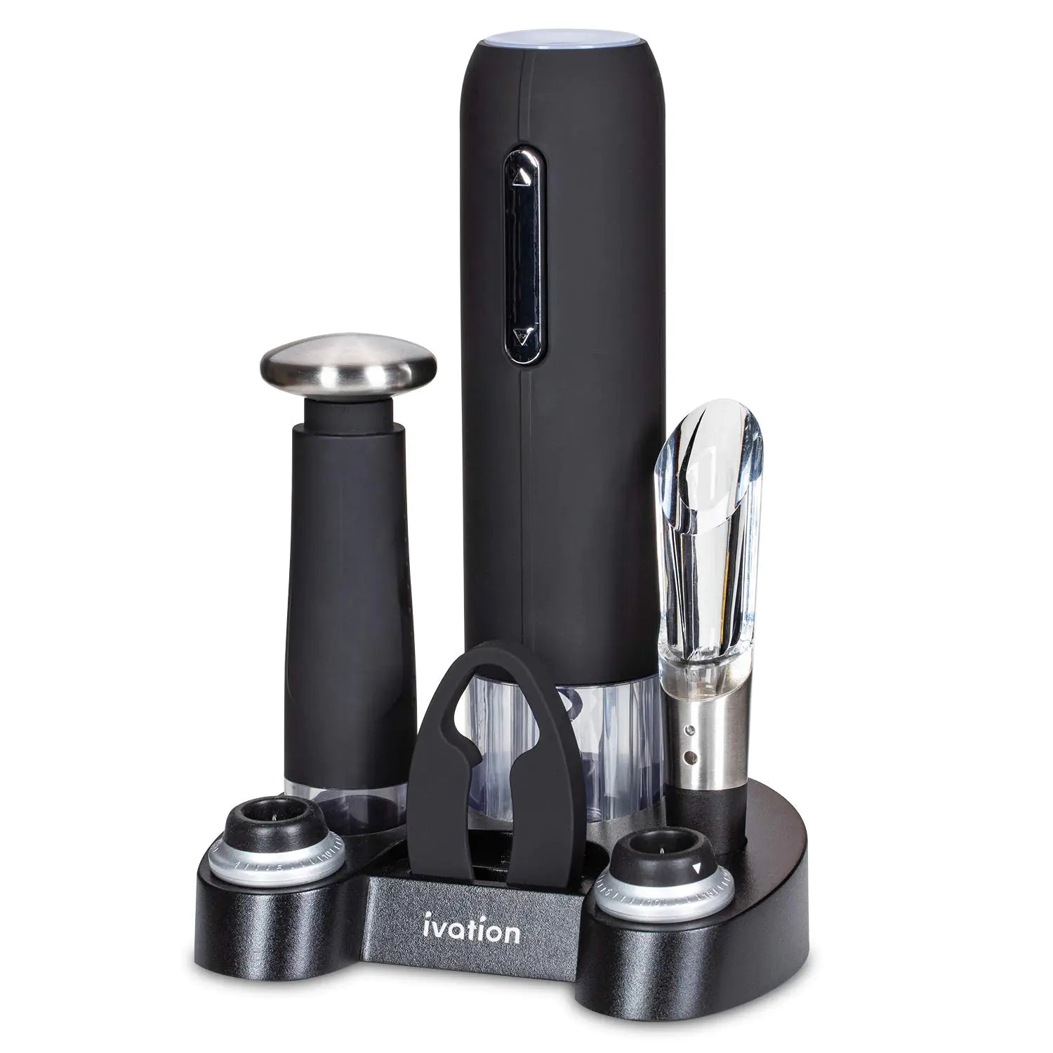 Wine Gift Set Includes Electric Wine Bottle Opener Wine Aerator Vacuum Wine Preserver 2 Bottle Stoppers Foil Cutter & Charging Base
